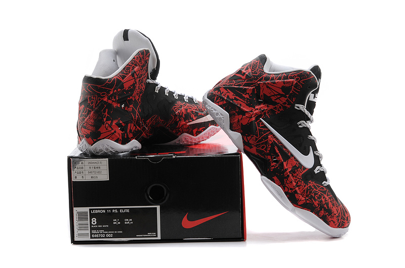 New Nike Lebron James 11 Black White Red Print Shoes