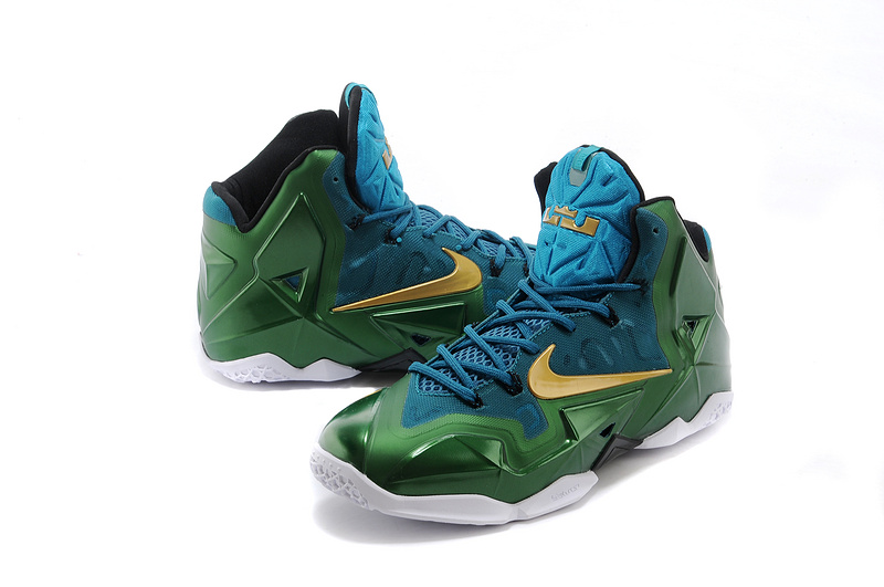 New Nike Lebron James 11 Dark Green Gold Shoes - Click Image to Close