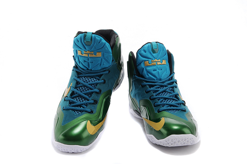 New Nike Lebron James 11 Dark Green Gold Shoes - Click Image to Close