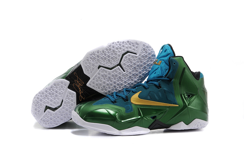New Nike Lebron James 11 Dark Green Gold Shoes