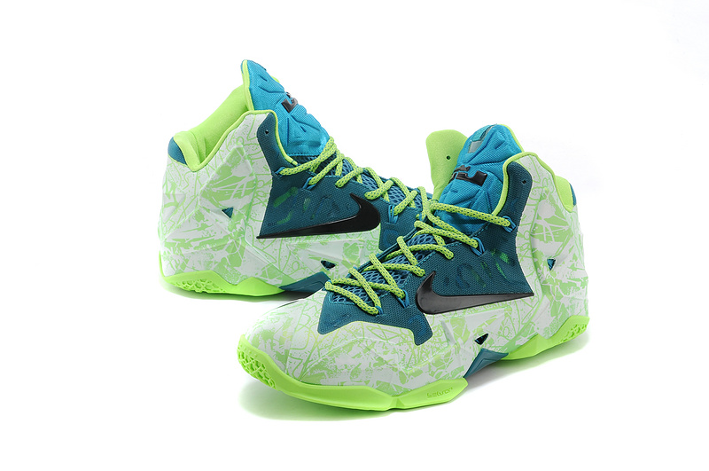 Latest Popular Lebron James 11 Green White Print Shoes