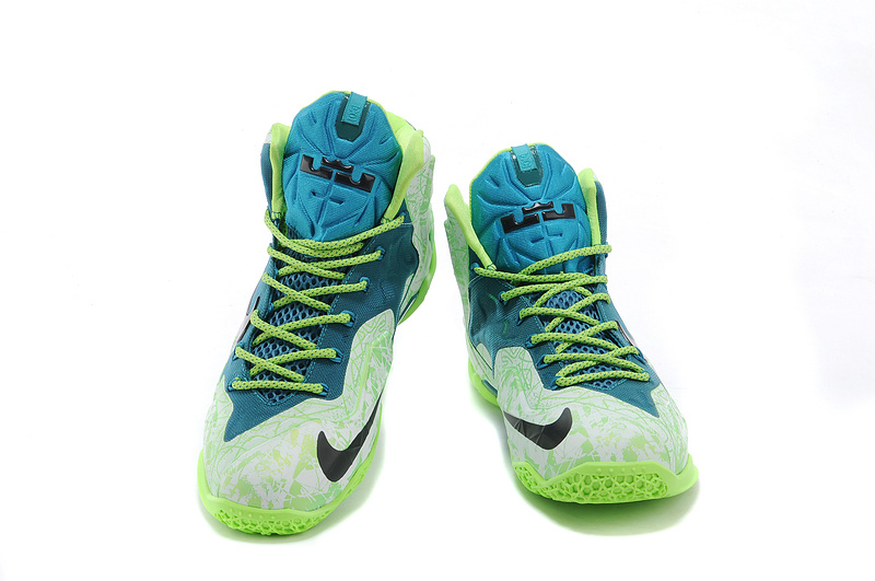 Latest Popular Lebron James 11 Green White Print Shoes - Click Image to Close