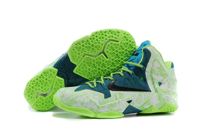 Latest Popular Lebron James 11 Green White Print Shoes - Click Image to Close