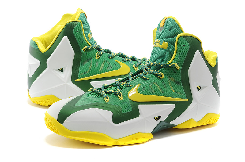 Latest Popular Lebron James 11 Green White Yellow Shoes - Click Image to Close
