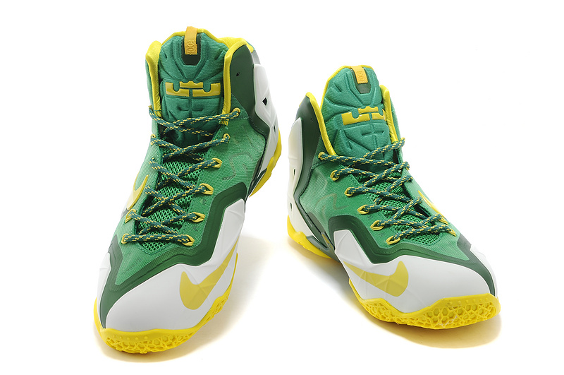 Latest Popular Lebron James 11 Green White Yellow Shoes - Click Image to Close