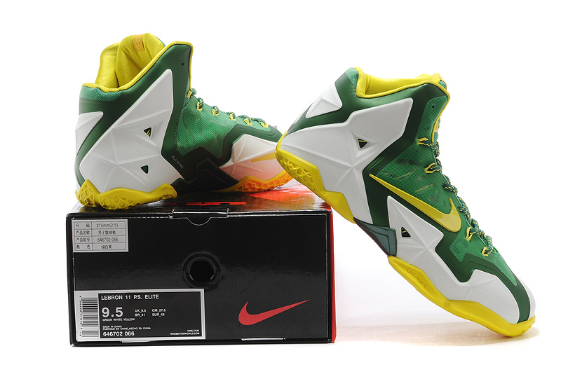 Latest Popular Lebron James 11 Green White Yellow Shoes - Click Image to Close