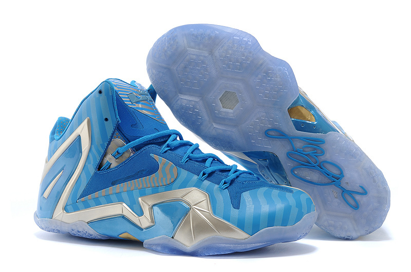 Nike Lebron James 11 Basketball Shoes Light Blue Silver