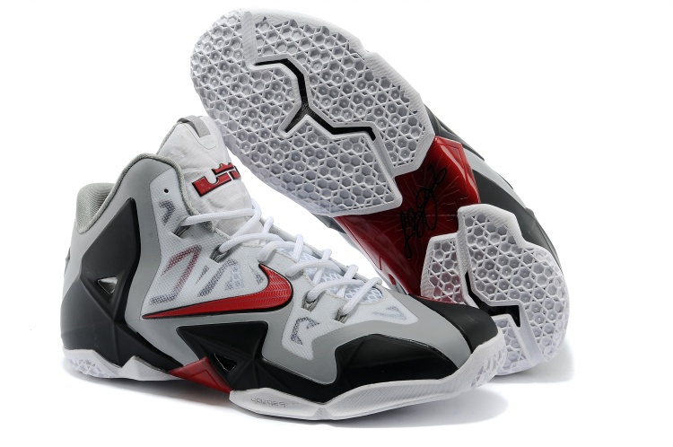 Nike Lebron James 11 Low White Grey Black Red Shoes - Click Image to Close