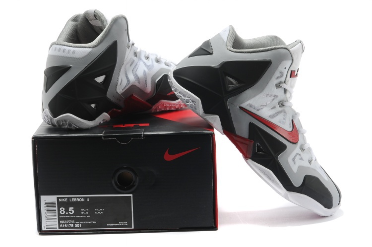 Nike Lebron James 11 Low White Grey Black Red Shoes - Click Image to Close