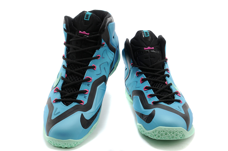 Latest Popular Lebron James 11 South Beach Blue Black Shoes - Click Image to Close