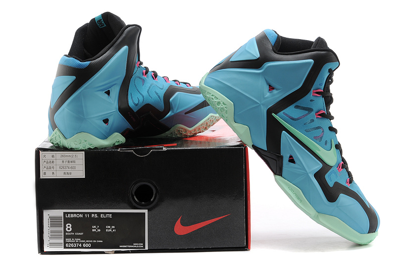 Latest Popular Lebron James 11 South Beach Blue Black Shoes - Click Image to Close