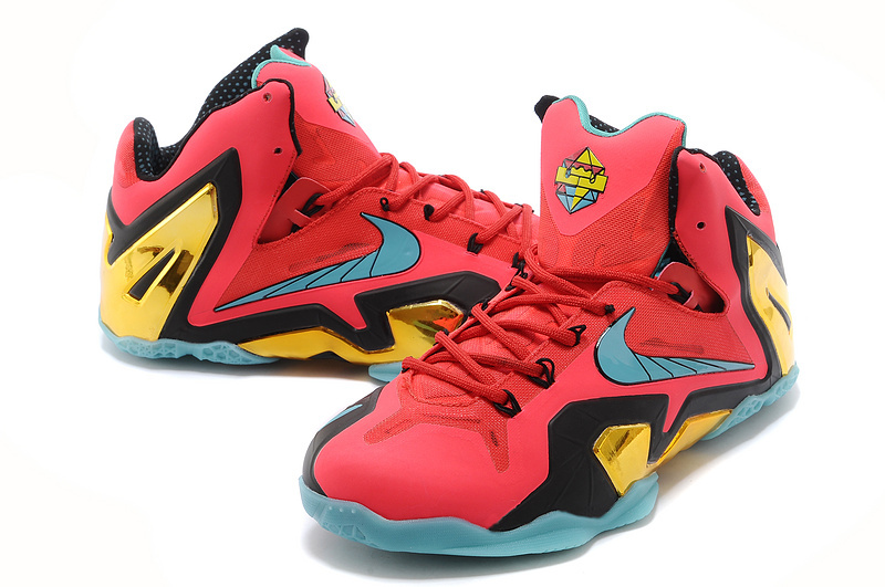 Latest Popular Lebron James 11 Super Hero Red Black Blue Gold Shoes