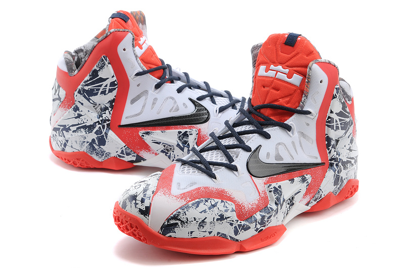 Latest Popular Lebron James 11 White Dark Blue Red Shoes - Click Image to Close