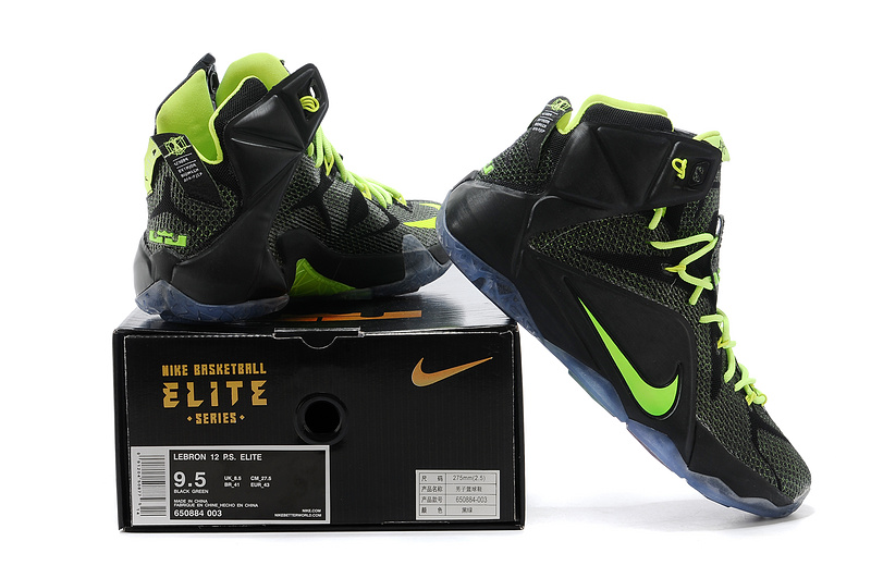 Nike Lebron James 12 Black Green Basketball Shoes - Click Image to Close