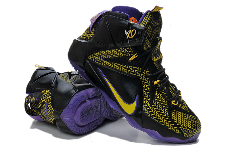 Lebron James 12 Black Yellow Purple Shoes - Click Image to Close