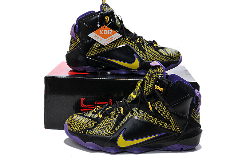 Lebron James 12 Black Yellow Purple Shoes - Click Image to Close