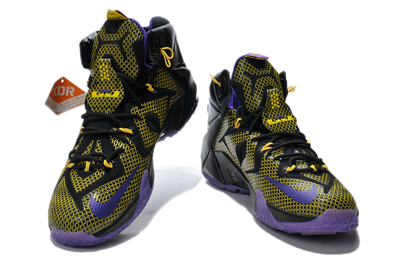 Lebron James 12 Black Yellow Purple Shoes - Click Image to Close