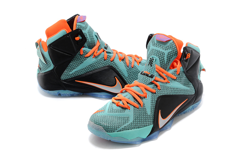 Nike Lebron James 12 Light Green Black Orange Basketball Shoes - Click Image to Close