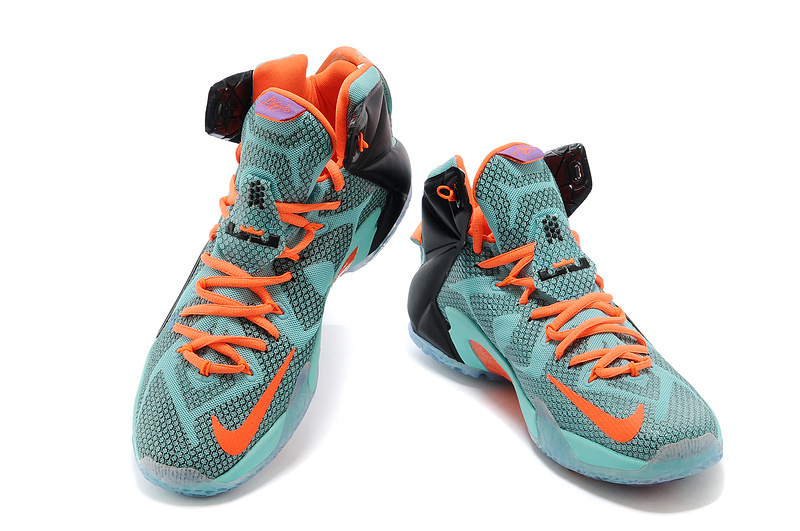 Nike Lebron James 12 Light Green Black Orange Basketball Shoes - Click Image to Close