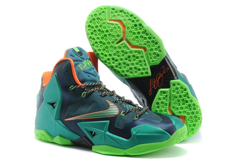 Discount Nike Lebron James 11 Shoes Blue Green Orange - Click Image to Close