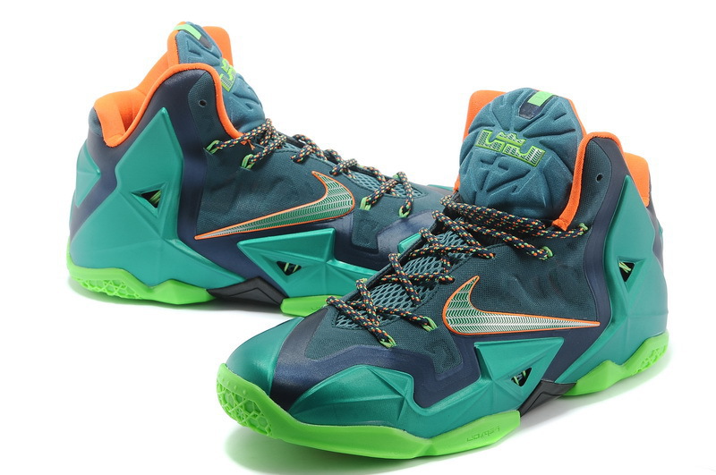 Discount Nike Lebron James 11 Shoes Blue Green Orange - Click Image to Close