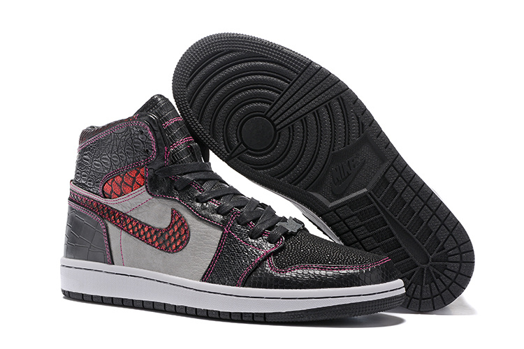 Limited Air Jordan 1 Brooklyn Zoom Black Grey Red Shoes