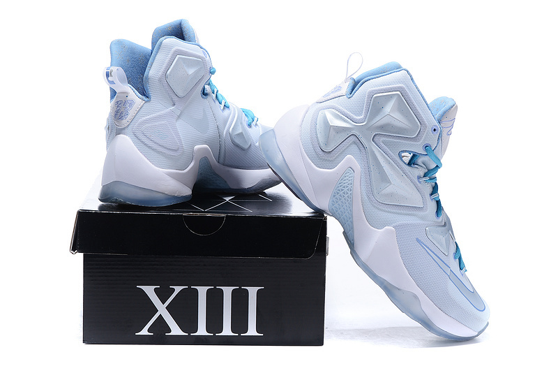 Limited Nike Air Zoom Lebron James 13 Christmas Snowflake White Baby Blue Shoes - Click Image to Close
