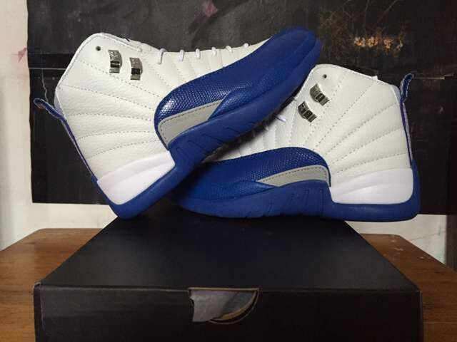 Nike Air Jordan 12 Retro White Frech Blue Shoes For Women - Click Image to Close