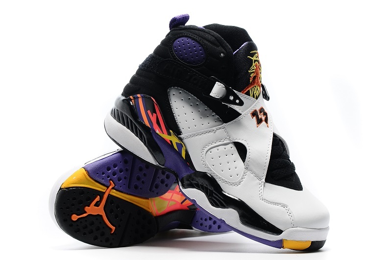 2016 Women's Nike Air Jordan 8 Retro White Black Yellow Shoes - Click Image to Close