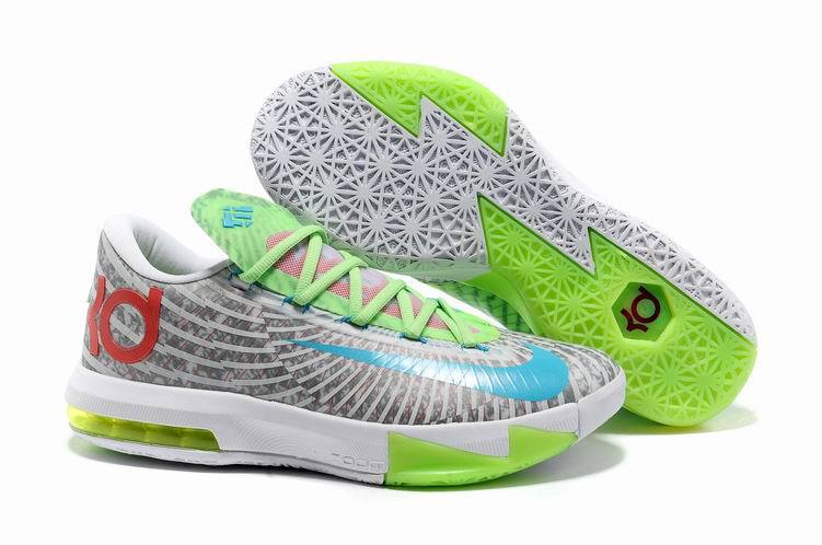 Nike Kevin Durant 6 Low White Grey Green Basketball - Click Image to Close