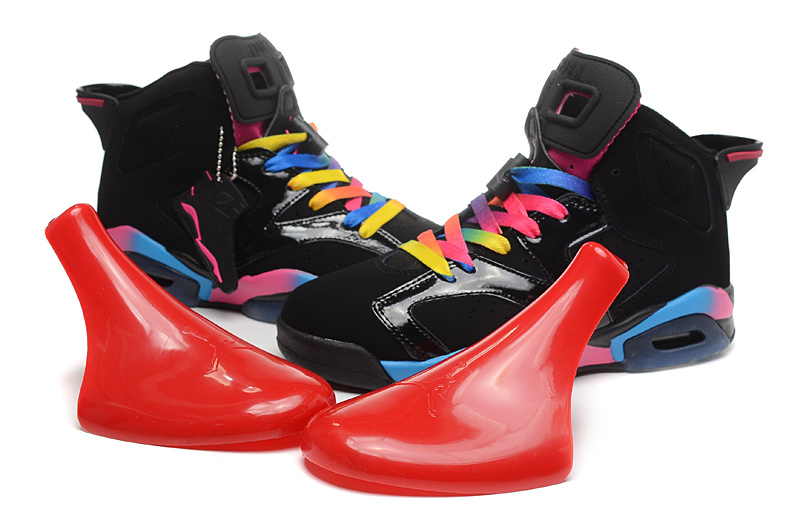 Women Jordan 6 Basketball Shoes Black Colorful