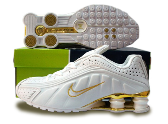 Mens Nike Shox R4 Shoes White Golden - Click Image to Close