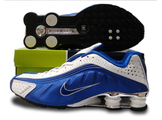 Mens Nike Shox R4 Shoes Blue White Silver - Click Image to Close