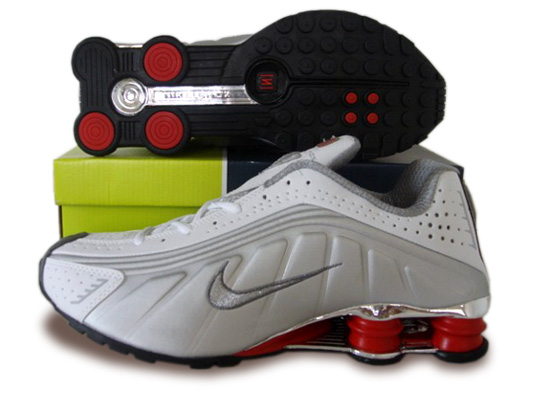Mens Nike Shox R4 Shoes silver white red