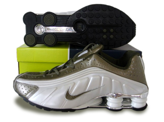 Mens Nike Shox R4 Shoes Silver White Chocolate