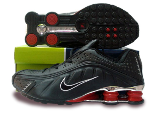 Mens Nike Shox R4 Shoes Black Red Silver - Click Image to Close