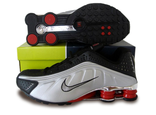 Mens Nike Shox R4 Shoes Silver Black Red - Click Image to Close