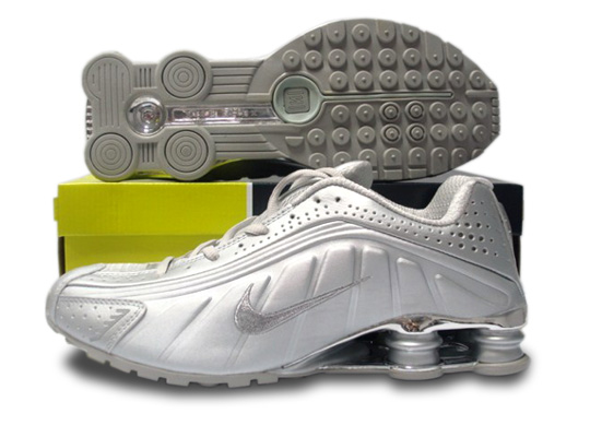 Mens Nike Shox R4 Shoes All Silver - Click Image to Close