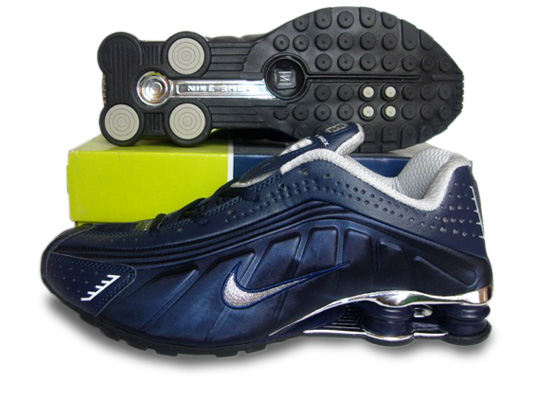 Mens Nike Shox R4 Shoes Dark Blue Silver - Click Image to Close