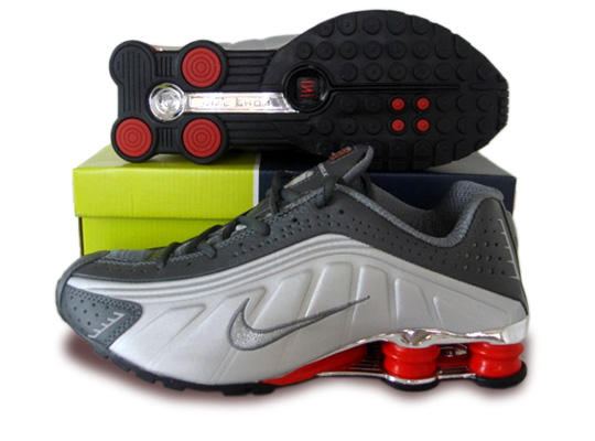 Mens Nike Shox R4 Shoes Charcoal Gray Red