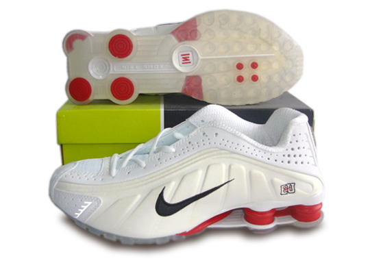 Mens Nike Shox R4 Shoes White Red - Click Image to Close