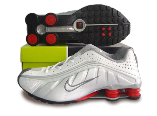 Mens Nike Shox R4 Shoes Grey Red