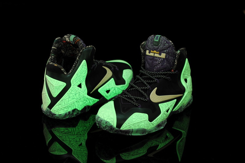 Midnight Lebron James 11 Green Black Shoes - Click Image to Close