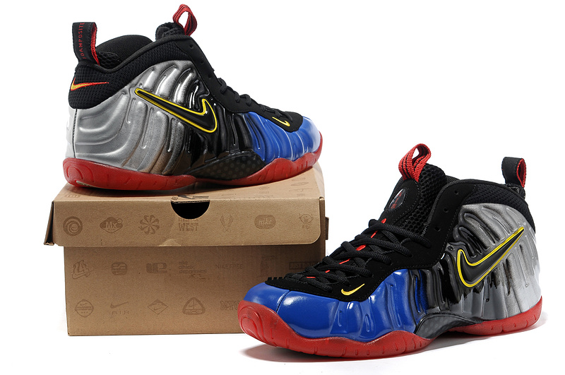 Air Foamposite One Shooting Stars Black Grey Blue Red Shoes - Click Image to Close