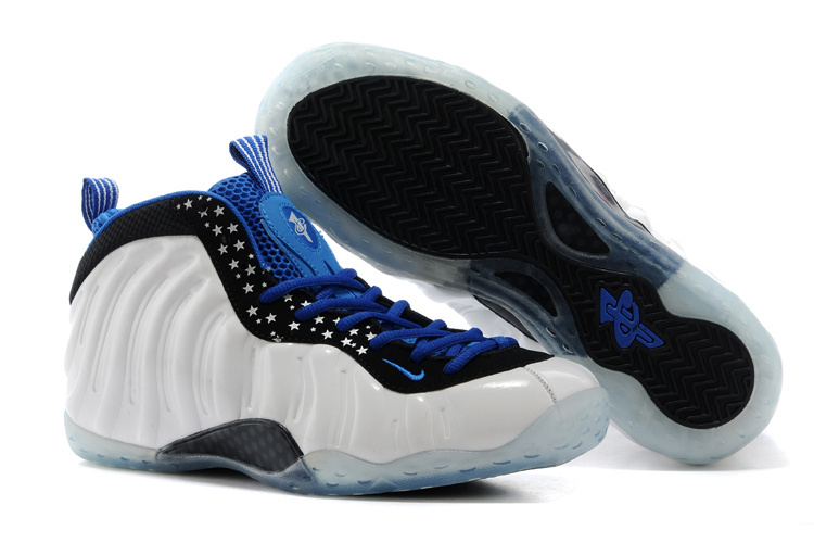 Air Foamposite One Shooting Stars White Blue Black Shoes - Click Image to Close