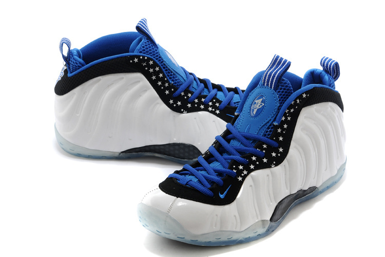 Air Foamposite One Shooting Stars White Blue Black Shoes - Click Image to Close