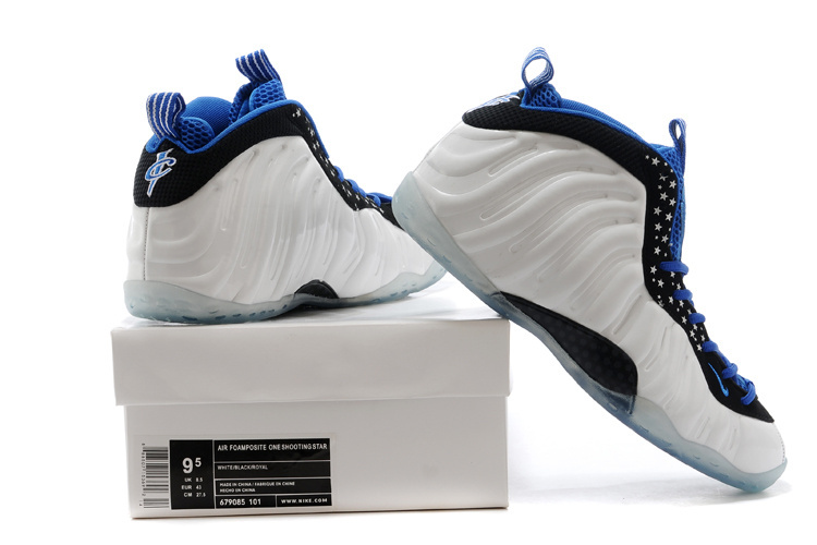 Air Foamposite One Shooting Stars White Blue Black Shoes - Click Image to Close