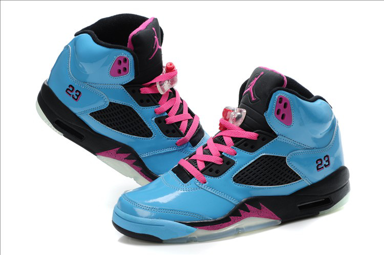 New Nike Air Jordan 5 Retro Blue Black Pink Shoes