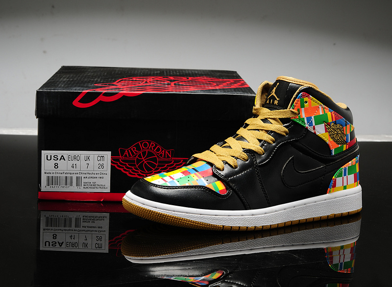 New Air Jordan 1 Retro Black Yellow White Shoes