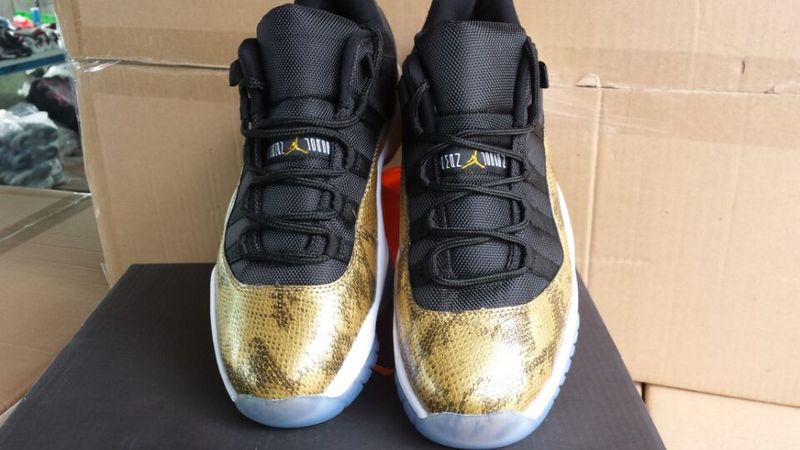 2015 Nike Air Jordan 11 Black Gold Snake Line Shoes - Click Image to Close